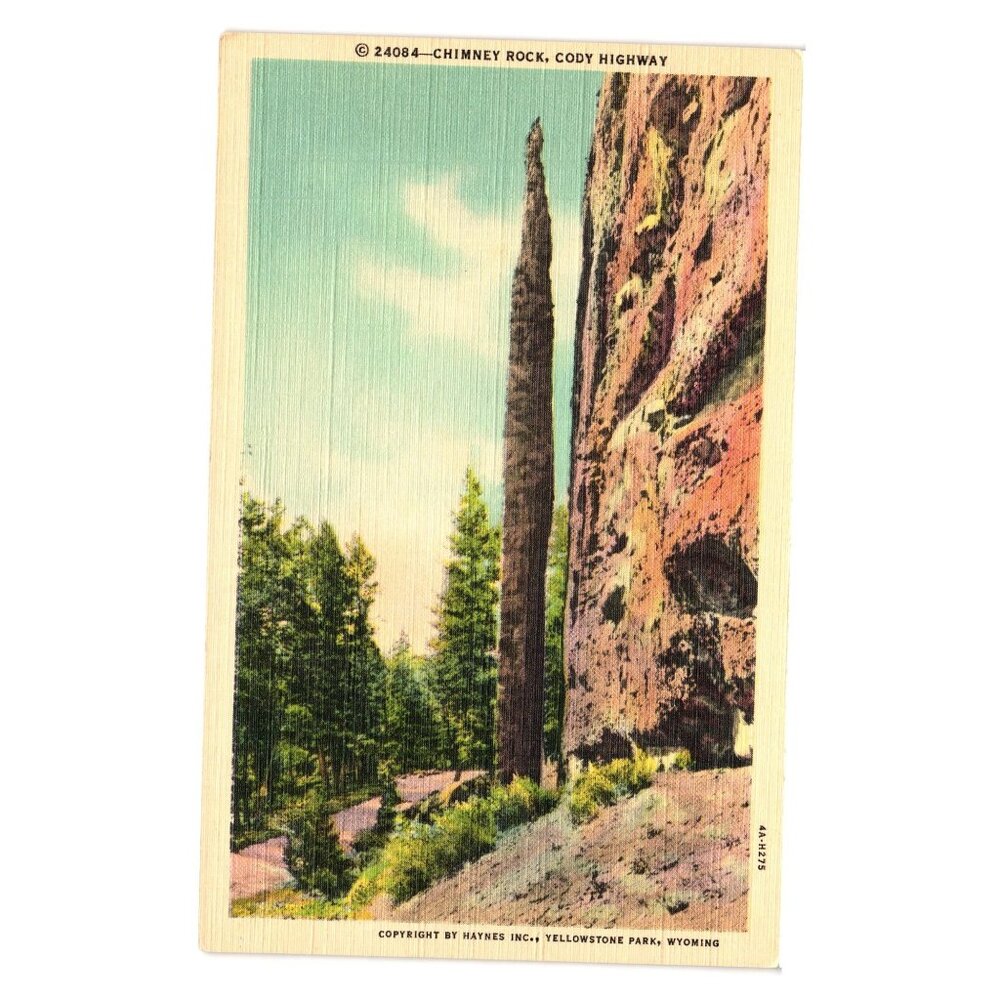 Chimney Rock Cody Highway Vintage Yellowstone Scenic Postcard Linen Print